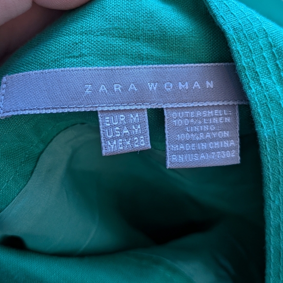 ZARA Women Midi Lenght Green Skirt Size M 100% Linen Waist Bow Side Zipper - Picture 7 of 10